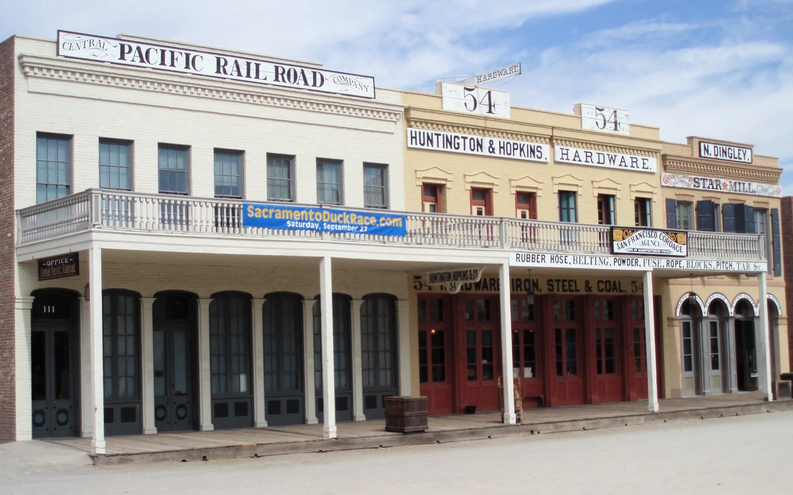 The historic Big Four House in Old Sacramento with period architecture